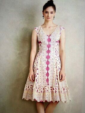 Anthropologie Moulinette Soeurs Versailles Lace Dress 0P Petite Pink Coquette